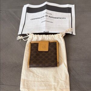Celine Dark Brown and Tan Logo Wallet with COA.
